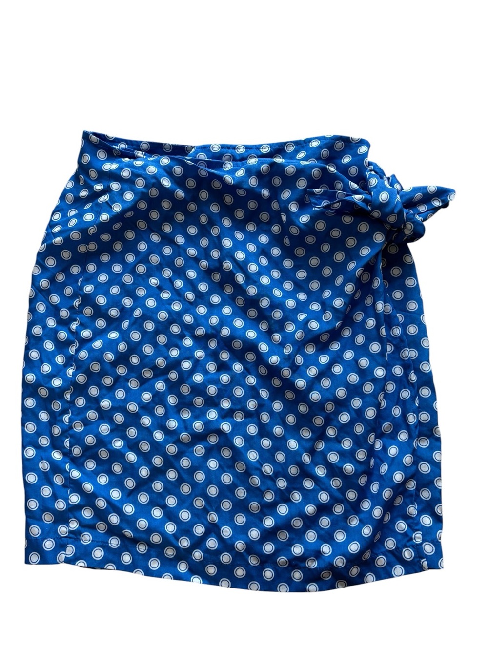 VTG EPSRIT Blue White Polka Dots Wrap Skirt 90s Size 11/12 Jrs Mod Retro Trad